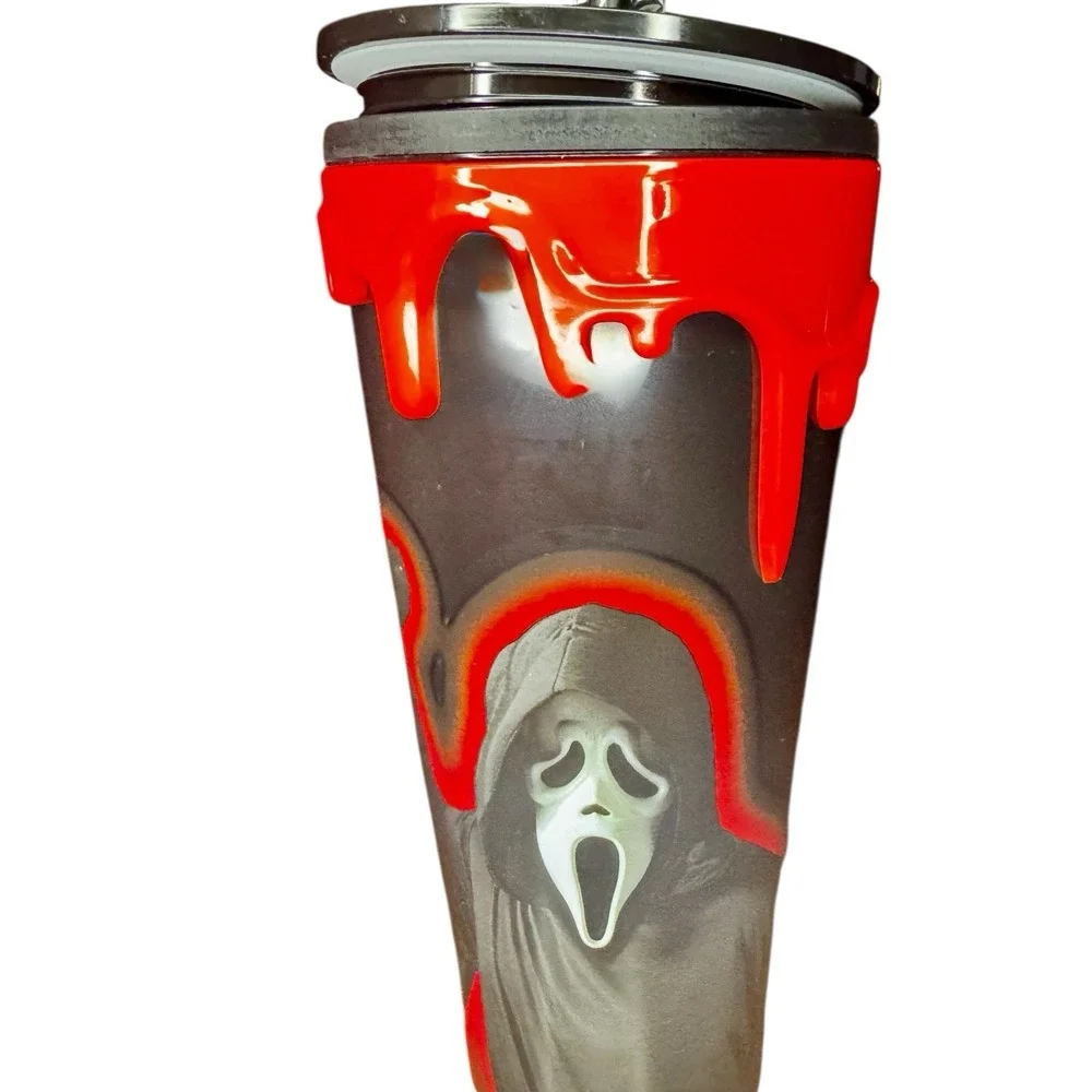 Ghost Face Scream 3D Molded Drip 24oz Acrylic‎ Tumbler Straw! NEW